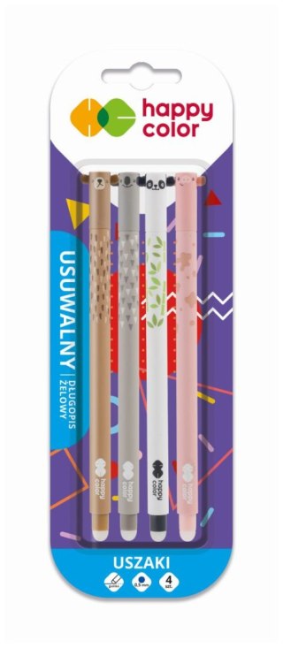 Długopis wymazywalny Uszaki 0.5mm niebieski kolorowa obudowa 4 sztuki