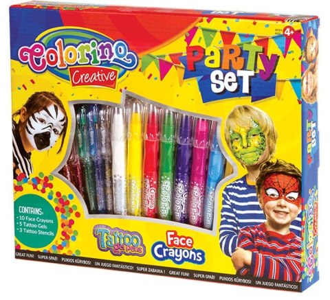 Colorino creative zestaw 10 szt kredek do malowania twarzy 5 szt tatoo gel Colorino creative zestaw 10 szt kredek do malowania twarzy 5 szt tatoo gel