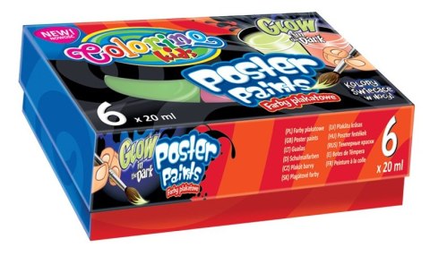 Colorino kids farby plakatowe 20 ml 6 kolorów świecące w ciemności Colorino kids farby plakatowe 20 ml 6 kolorów świecące w ciemności