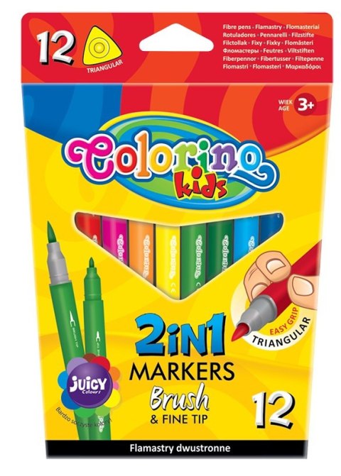 Colorino kids flamastry dwustronne pędzelkowe 12 kolorów pisaki mazaki Colorino kids flamastry dwustronne pędzelkowe 12 kolorów pisaki mazaki