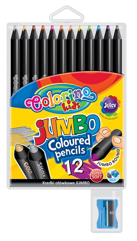 Colorino kids kredki ołówkowe okrągłe jumbo 12 kol czarne drewno temperówka Colorino kids kredki ołówkowe okrągłe jumbo 12 kol czarne drewno temperówka