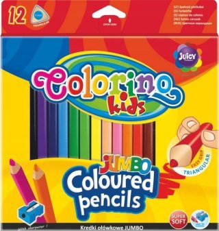 Colorino kids kredki ołówkowe trójkątne 12 kolorów jumbo 17,5cm temperówka