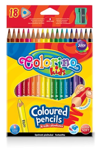 Colorino kids kredki ołówkowe trójkątne 18 kolory + temperówka