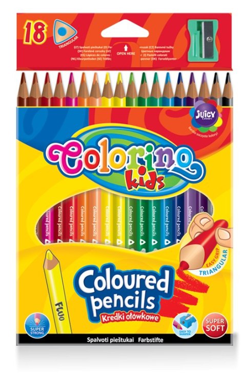Colorino kids kredki ołówkowe trójkątne 18 kolory + temperówka Colorino kids kredki ołówkowe trójkątne 18 kolory + temperówka