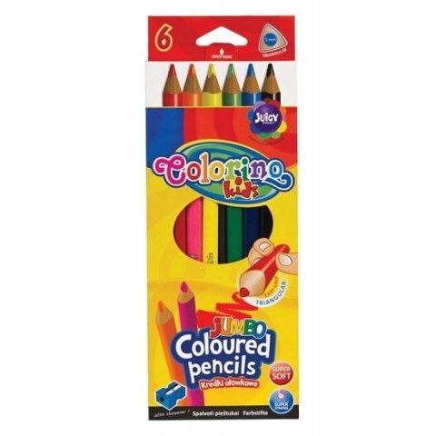 Colorino kids kredki ołówkowe trójkątne 6 kolorów jumbo 17,5cm + temperówka Colorino kids kredki ołówkowe trójkątne 6 kolorów jumbo 17,5cm + temperówka