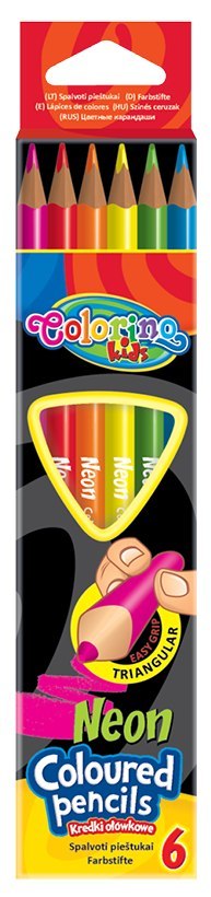 Colorino kids kredki ołówkowe trójkątne 6 kolorów neonowe