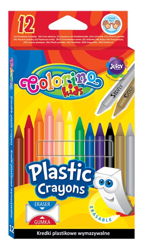 Colorino kids kredki świecowe 12 kol okrągłe plastikowe wymazywalne z gumką