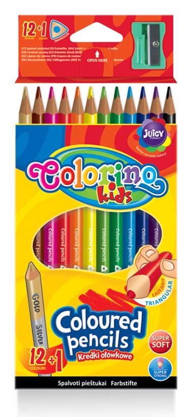 Colorino kids kredki szkolne trójkątne miękkie 12 kolorów temperówka
