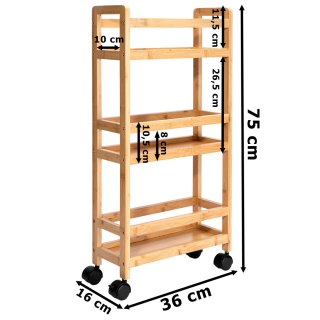 REGAŁ NA KÓŁKACH BAMBUSOWY INAKI 3 POZIOMY NATURAL