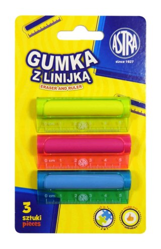 Gumka i linijka 5cm 2w1 ASTRA - 3 szt. blister