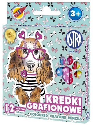 Kredki grafionowe okrągłe ASTRAKIDS Pieski - 12 kolorów - 7/85 mm