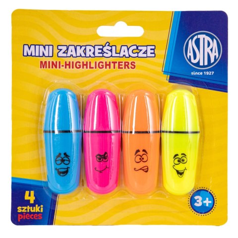 Mini zakreślacze ASTRA 4 kolory - 4 szt. blister Mini zakreślacze ASTRA 4 kolory - 4 szt. blister