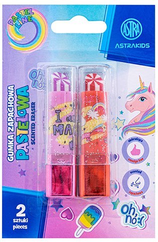 Zapachowa gumka w kształcie szminki ASTRAKIDS UNICORN - 2 szt. blister