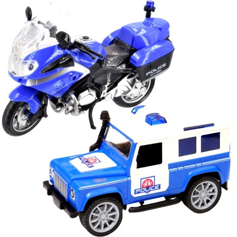 ZESTAW JEEP MOTOR POLICJA POLICJA ŚWIATŁO DŹWIĘKI DROMADER