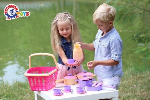ZESTAW KUCHENNY W KOSZYKU NACZYNIA GARNKI KAWOWY TECHNOK