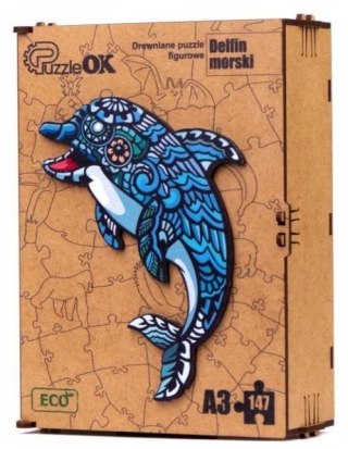 PUZZE DREWNIANE UKŁADANKA DELFIN MORSKI RYBA RYBKA PUZZLEOK