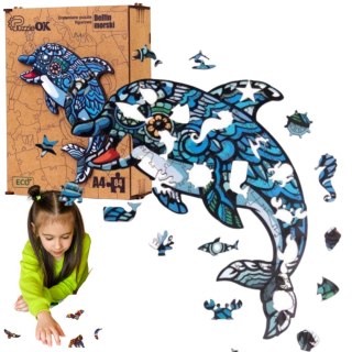 PUZZLE DREWNIANE UKŁADANKA DELFIN MORSKI RYBA RYBK PUZZLEOK