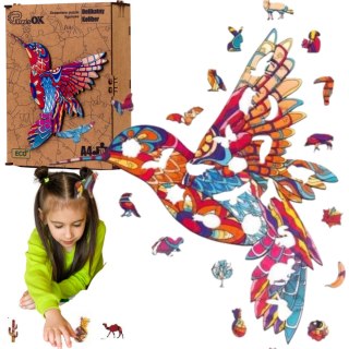PUZZLE DREWNIANE UKŁADANKA DELIKATNY KOLIBER PTAK PUZZLEOK