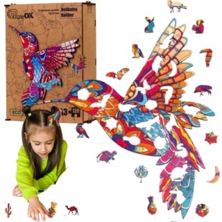 PUZZLE DREWNIANE UKŁADANKA DELIKATNY KOLIBER PTAK PUZZLEOK