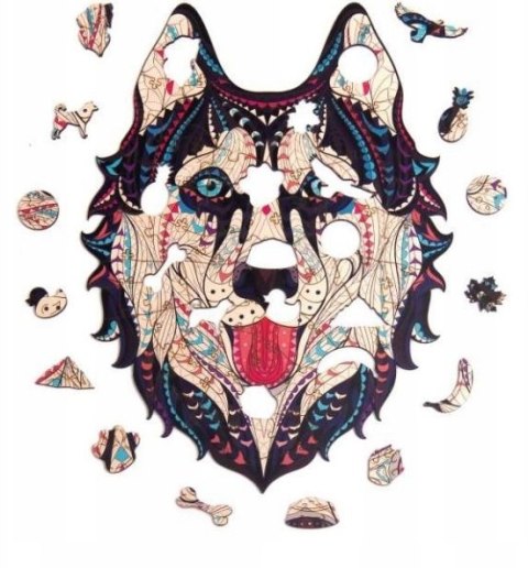 PUZZLE DREWNIANE UKŁADANKA HUSKY ŚNIEŹNY PIES PUZZLEOK
