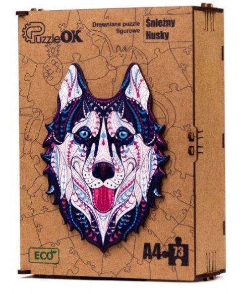PUZZLE DREWNIANE UKŁADANKA HUSKY ŚNIEŹNY PIES PUZZLEOK