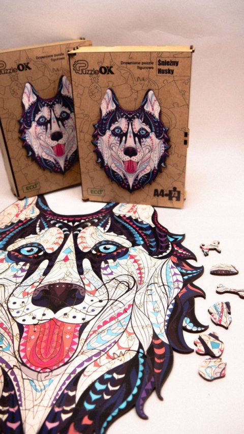 PUZZLE DREWNIANE UKŁADANKA HUSKY ŚNIEŹNY PIES PUZZLEOK