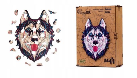 PUZZLE DREWNIANE UKŁADANKA HUSKY ŚNIEŹNY PIES PUZZLEOK