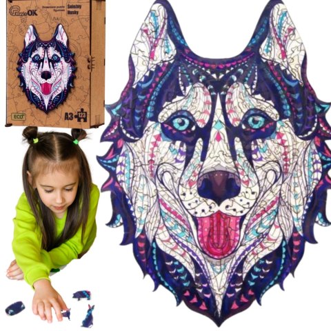 PUZZLE DREWNIANE UKŁADANKA HUSKY ŚNIEŹNY PIES PUZZLEOK PUZZLE DREWNIANE UKŁADANKA HUSKY ŚNIEŹNY PIES PUZZLEOK