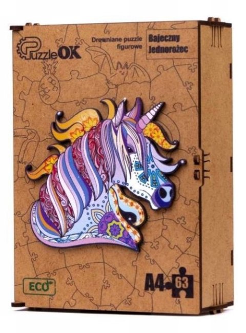 PUZZLE DREWNIANE UKŁADANKA JEDNOROŻEC KUCYK KOLORO PUZZLEOK