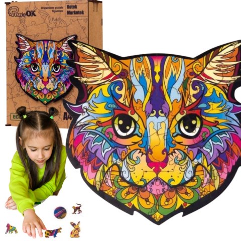 PUZZLE DREWNIANE UKŁADANKA KOT KOTEK KOLOROWY PUZZLEOK PUZZLE DREWNIANE UKŁADANKA KOT KOTEK KOLOROWY PUZZLEOK