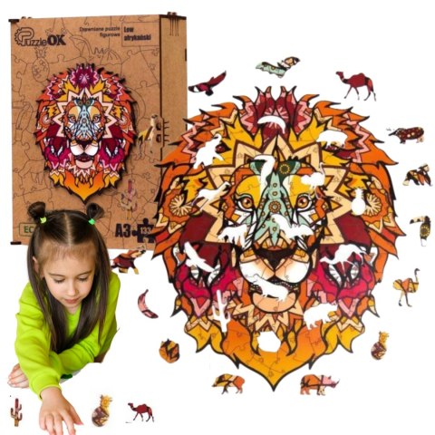 PUZZLE DREWNIANE UKŁADANKA LEW KOT AFRYKAŃSKI PUZZLEOK PUZZLE DREWNIANE UKŁADANKA LEW KOT AFRYKAŃSKI PUZZLEOK