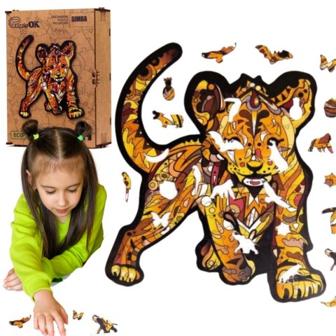 PUZZLE DREWNIANE UKŁADANKA LEW MAŁY TYGRYS SIMBA PUZZLEOK