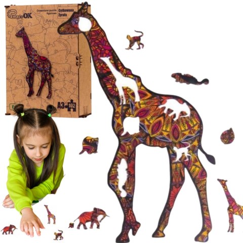 PUZZLE DREWNIANE UKŁADANKA ŻYRAFA CĘTKOWANA PUZZLEOK PUZZLE DREWNIANE UKŁADANKA ŻYRAFA CĘTKOWANA PUZZLEOK