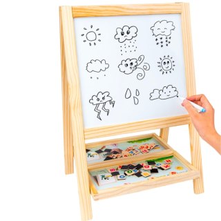 TABLICA DREWNIANA DWUSTRONNA MAGNETYCZNA MARKER KREDA LITERKI CYFRY GĄBKA IMPORT PRONICE