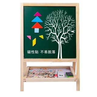TABLICA DREWNIANA MAGNETYCZNA DWUSTRONNA ZESTAW CYFRY LITERKI TANGRAM KREDY IMPORT PRONICE