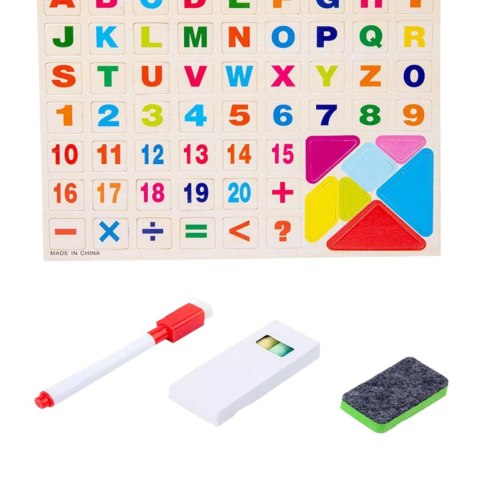 TABLICA DREWNIANA MAGNETYCZNA DWUSTRONNA ZESTAW CYFRY LITERKI TANGRAM KREDY IMPORT PRONICE TABLICA DREWNIANA MAGNETYCZNA DWUSTRONNA ZESTAW CYFRY LITERKI TANGRAM KREDY IMPORT PRONICE