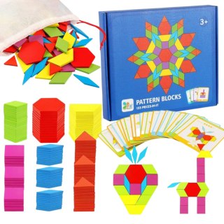TANGRAM DREWNIANE PUZZLE GEOMETRYCZNE FIGURY KARTY GRA LOGICZNA MONTESSORI IMPORT PRONICE