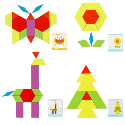 TANGRAM DREWNIANE PUZZLE GEOMETRYCZNE FIGURY KARTY GRA LOGICZNA MONTESSORI IMPORT PRONICE