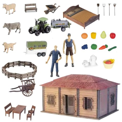 FARMA Z DOMKIEM ROLNIKA ZESTAW ZWIERZĘTA ROLNICY ZAGRODA AKCESORIA IMPORT PRONICE