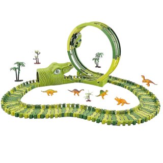 TOR WYŚCIGOWY PĘTLA DINOZAUR DINO PARK AUTKO NA BATERIE DINOZAURY FIGURKI IMPORT PRONICE
