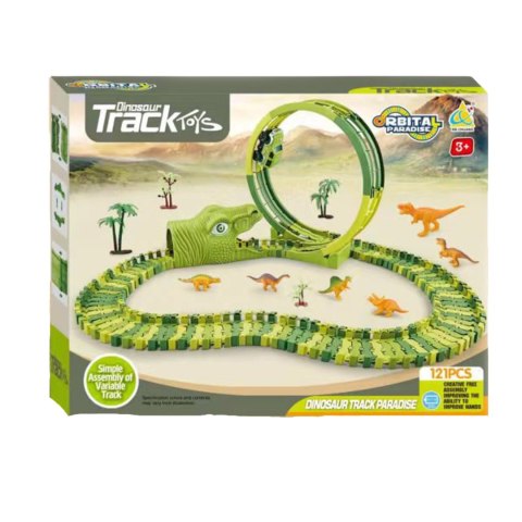 TOR WYŚCIGOWY PĘTLA DINOZAUR DINO PARK AUTKO NA BATERIE DINOZAURY FIGURKI IMPORT PRONICE