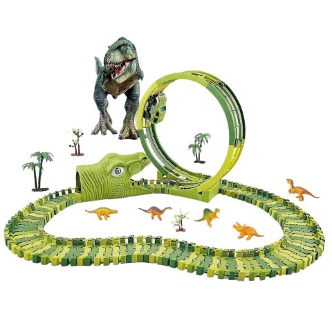 TOR WYŚCIGOWY PĘTLA DINOZAUR DINO PARK AUTKO NA BATERIE DINOZAURY FIGURKI IMPORT PRONICE
