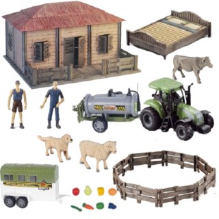 ZESTAW FARMA DLA DZIECI GOSPODARSTWO 2 ROLNIKÓW ZWIERZĘTA TRAKTOR ZAGRODA IMPORT PRONICE