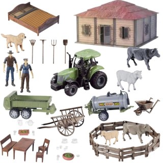 ZESTAW FARMA DOMEK ROLNIKA TRAKTOR ZWIERZĘTA 2 ROLNIKÓW NARZĘDZIA AKCESORIA IMPORT PRONICE