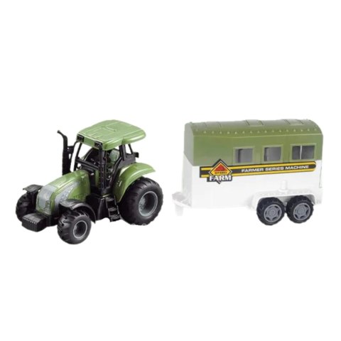 ZESTAW FARMA ROLNIK GOSPODYNI DOMEK ZWIERZĘTA TRAKTOR Z NACZEPĄ NARZĘDZIA IMPORT PRONICE