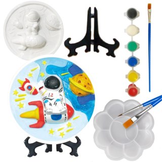 ZESTAW KREATYWNY ODLEWY GIPSOWE FIGURKI DO MALOWANIA KOSMONAUTA GIPS FARBKI IMPORT PRONICE