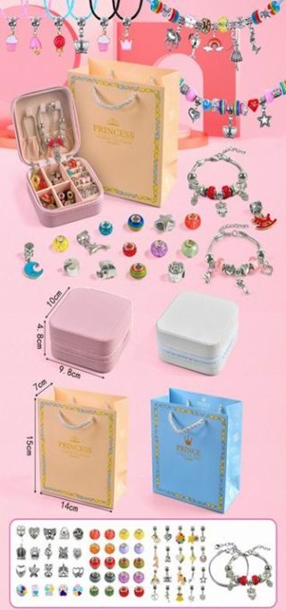 ZESTAW DO ROBIENIA BIŻUTERII BRANSOLETEK DIY CHARMS BEADS KORALIKI PREZENT IMPORT PRONICE