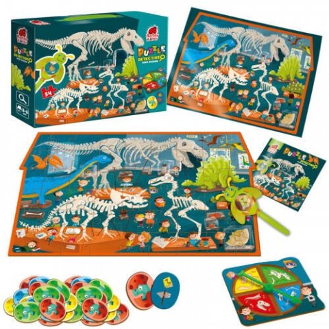 GRA EDUKACYJNA PUZZLE DETEKTYW MUZEUM DINOZAURÓW LUPA ROTER KAFER ROTER KAFER