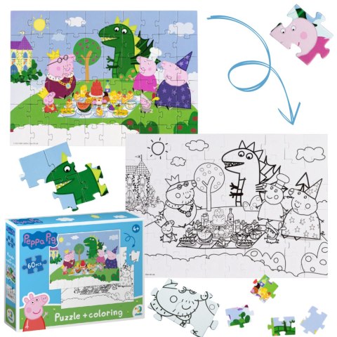 PUZZLE 2W1 ŚWINKA PEPPA 60 ELEMENTÓW UKŁADANKA I KOLOROWANKA W JEDNYM DODO
