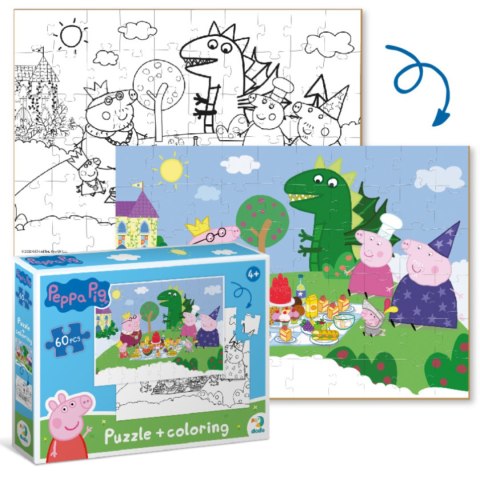 PUZZLE 2W1 ŚWINKA PEPPA 60 ELEMENTÓW UKŁADANKA I KOLOROWANKA W JEDNYM DODO
